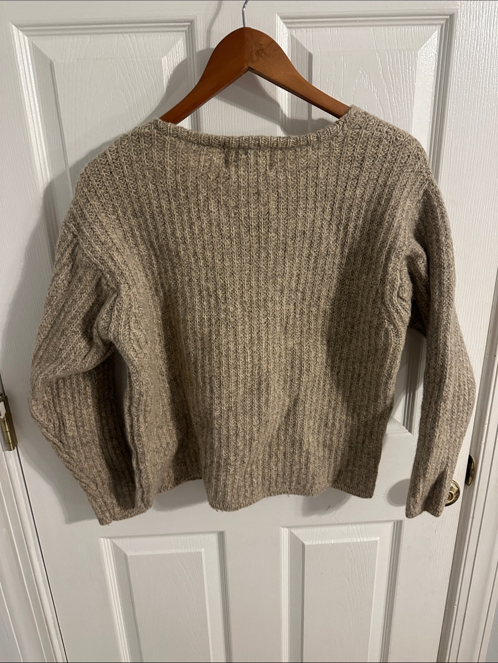 Woolrich Neutral Ribbed Wool Pullover with Single Button V-Notch - Picture 4 of 7